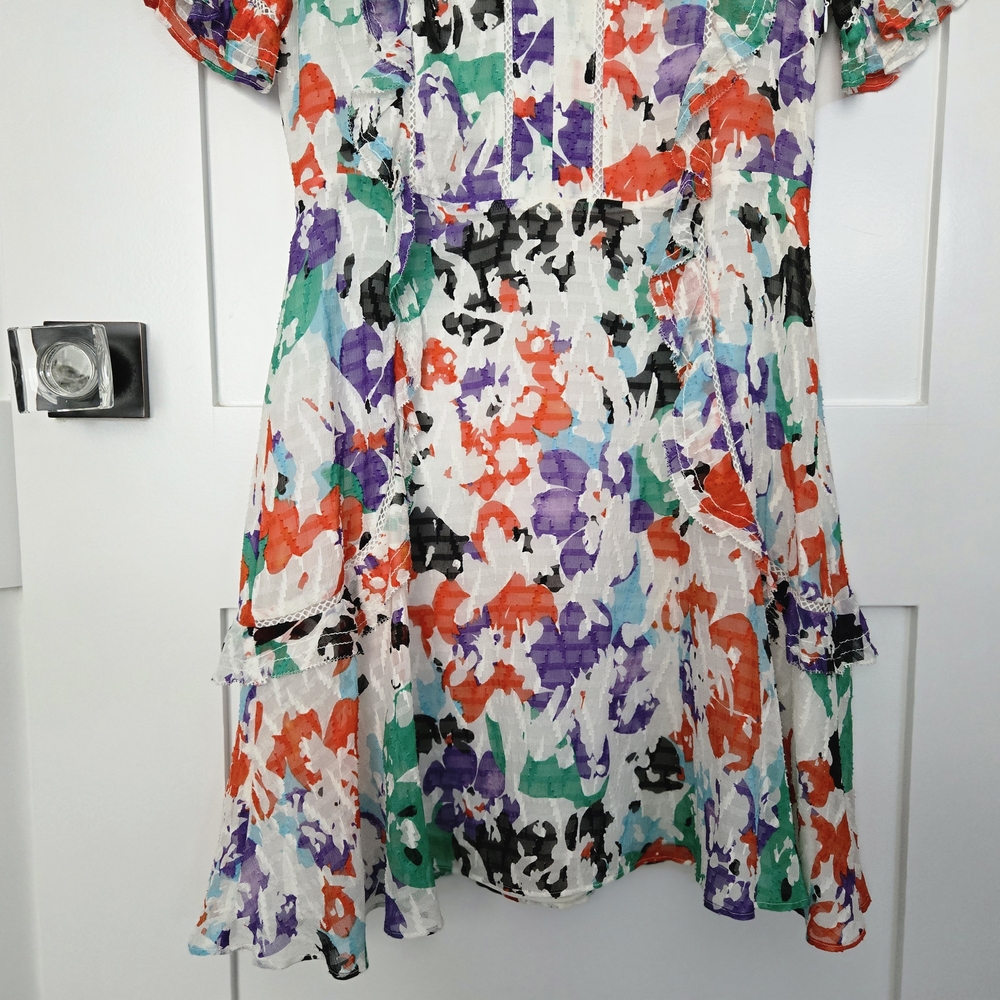 Tanya Taylor Coloful Floral Ruffle Dress Size 2 - Picture 3 of 16